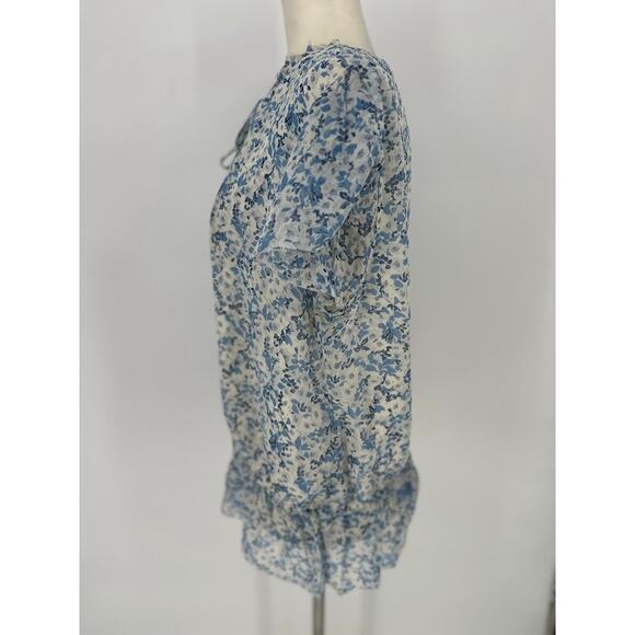 Lauren Ralph Lauren White Blue Floral Blouse Top Elastic Waist Cottagecore Large - Picture 3 of 11